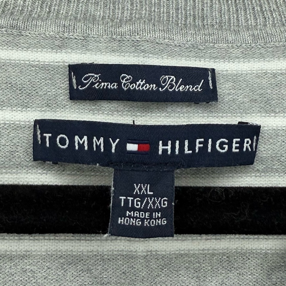 TOMMY HILFIGER Preppy Striped Collegiate Business Casual Cozy Gray Fall Sweater - Picture 3 of 6